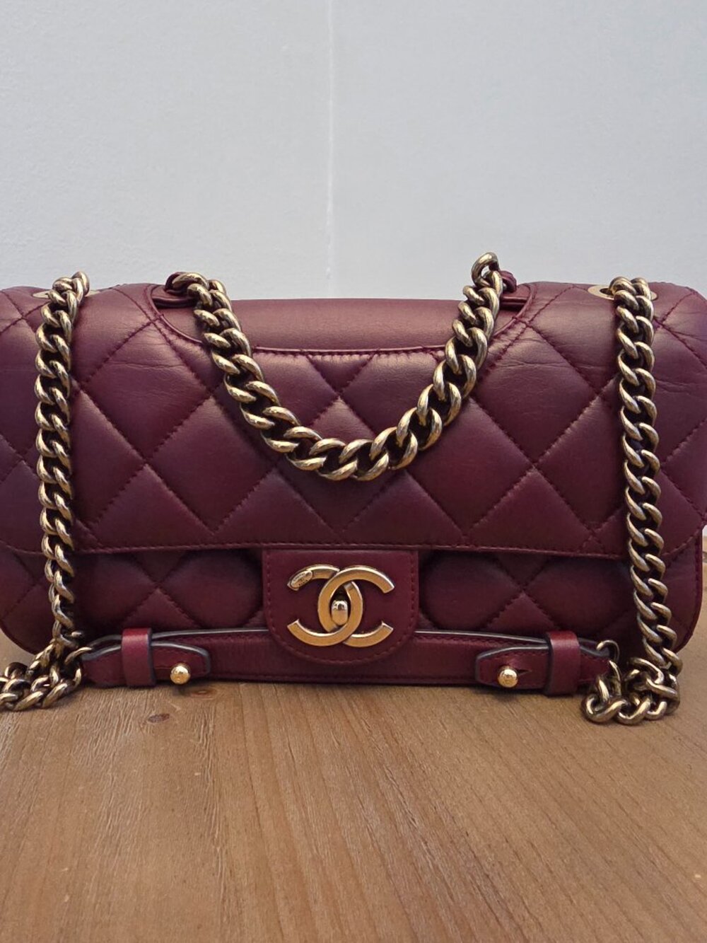 Chanel Burgundy Lambskin Quilted Flap Bag Aged Gold HW